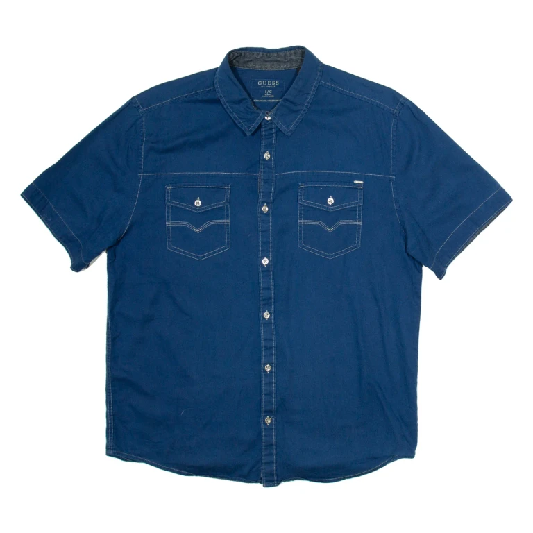 GUESS Slim Fit Mens Plain Shirt Blue L