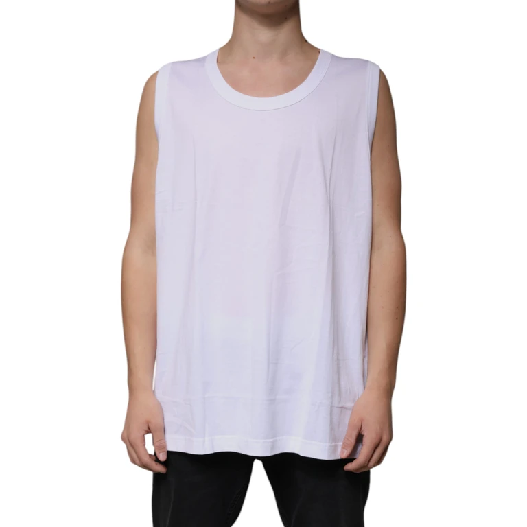 Dolce & Gabbana White Cotton Sleeveless Round Neck Tank T-Shirt - Men
