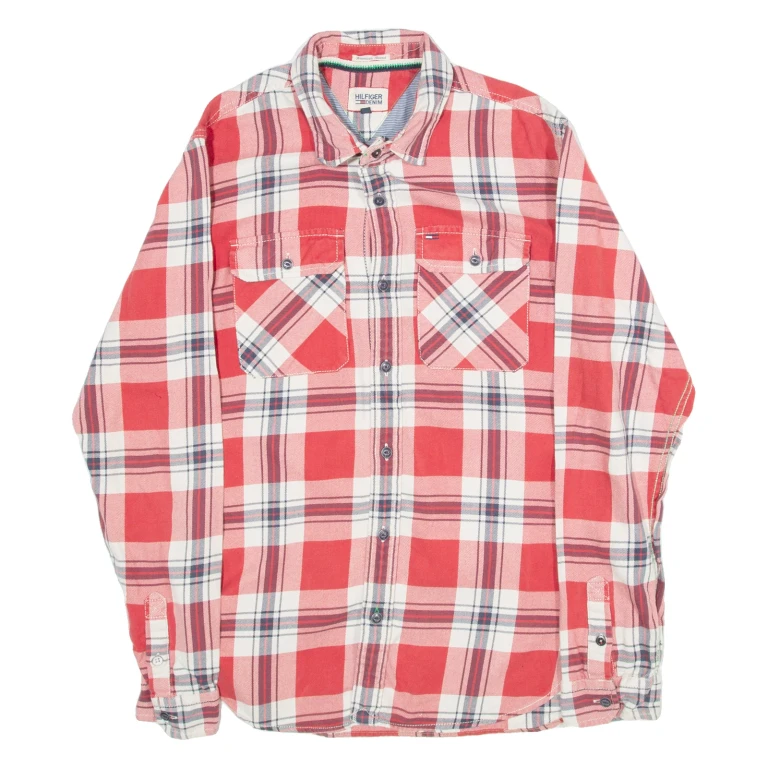 TOMMY HILFIGER Mens Shirt Red Plaid Long Sleeve M