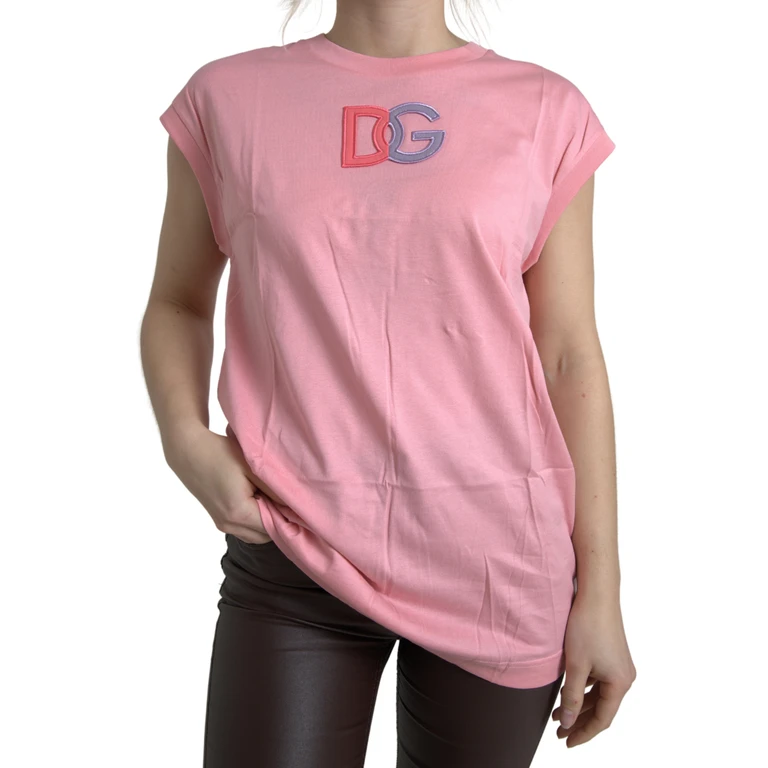 Dolce & Gabbana Pink Cotton Dg Logo Crew Neck Tank T-Shirt - Women