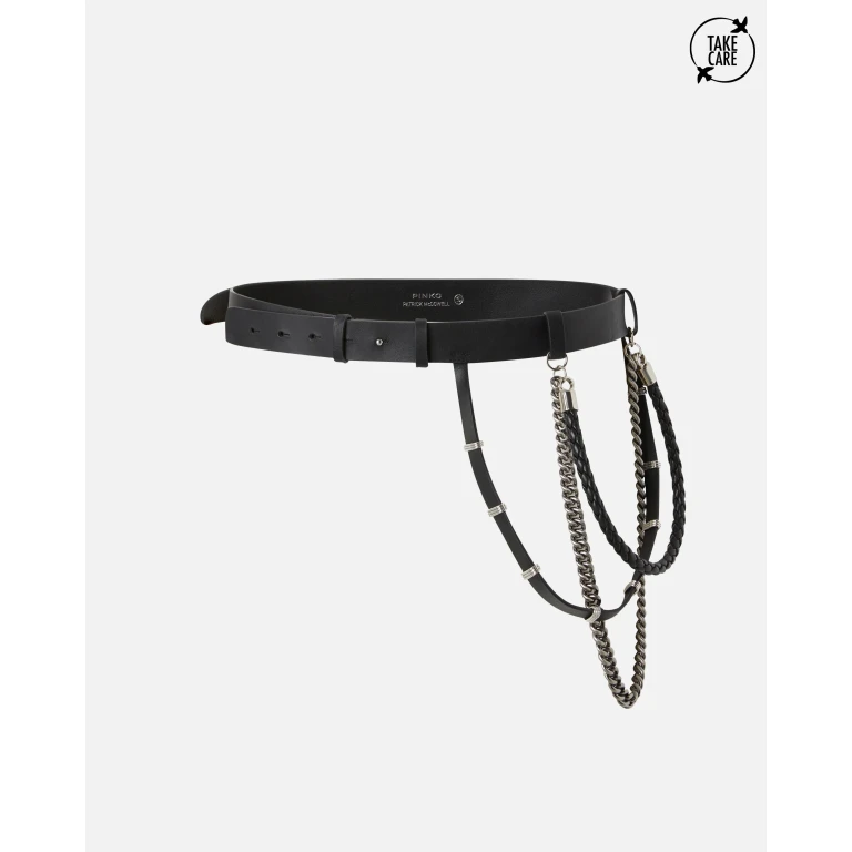 Pinko - Ceinture en cuir de 3 cm avec chaînettes et lanières - XS