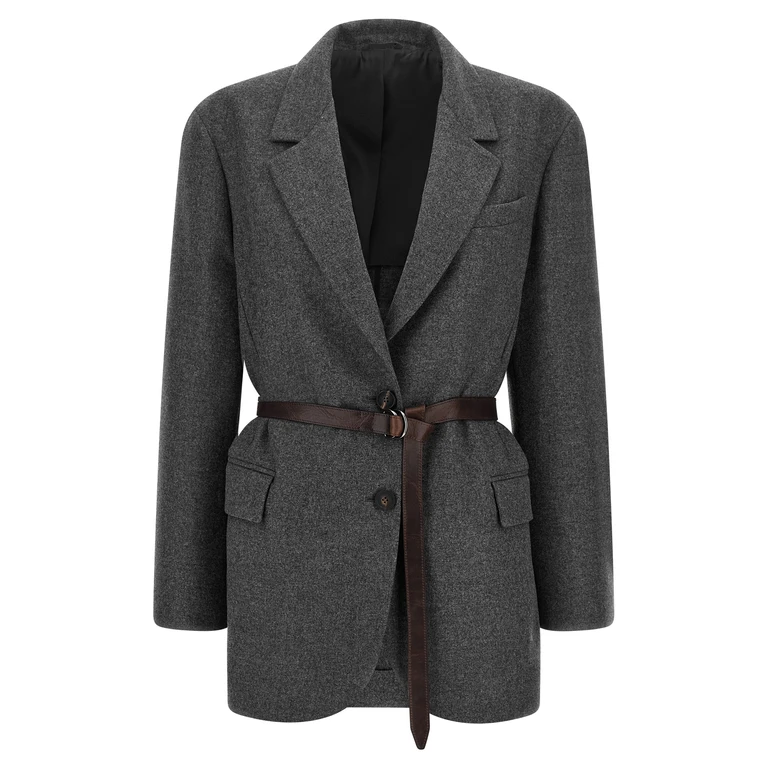 Brunello Cucinelli Gray Virgin Wool Blazer Clothing - Women