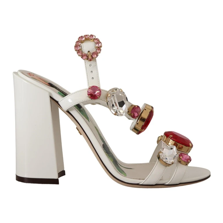 Dolce & Gabbana White Leather Crystal Keira Heels Sandals Shoes - Women
