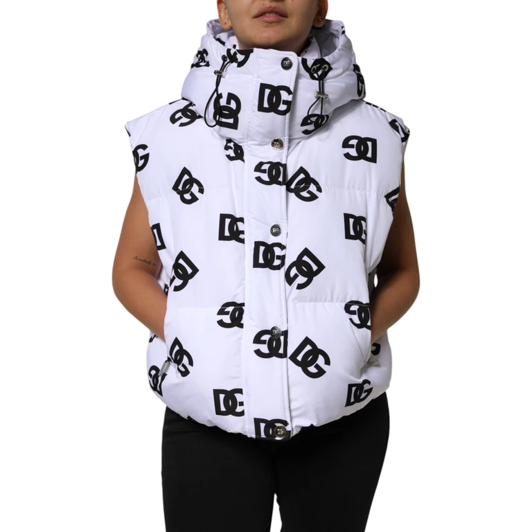 Dolce & Gabbana White Black Dg Mania Polyester Puffer Jacket Clothing - Women