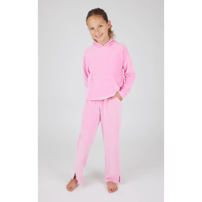 Girls 2 PC Ribbed Velour Hoodie and Straight Leg Pant