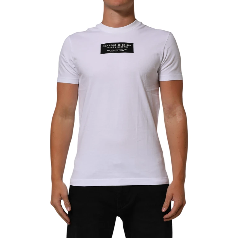 Dolce & Gabbana White Cotton Logo Print Crew Neck Men T-Shirt - Men