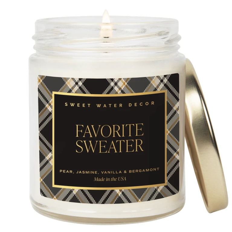 Favorite Sweater Soy Candle - Patterned 9 oz - Clear Jar (Cashmere and Vanilla)