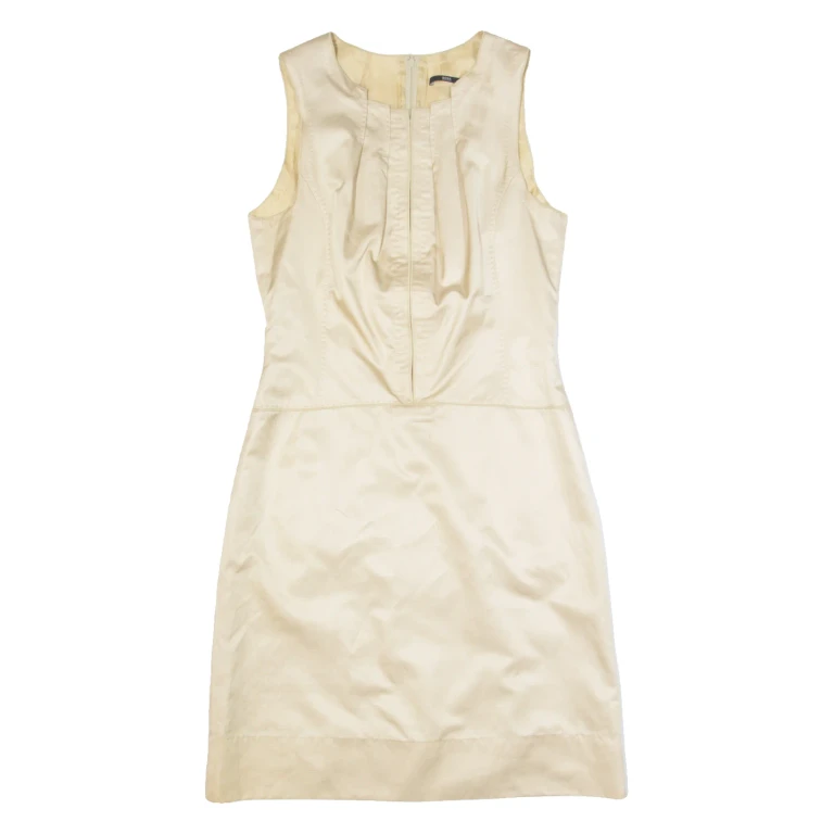 HUGO BOSS Womens Pencil Dress Gold Silk Sleeveless Knee Length UK 10