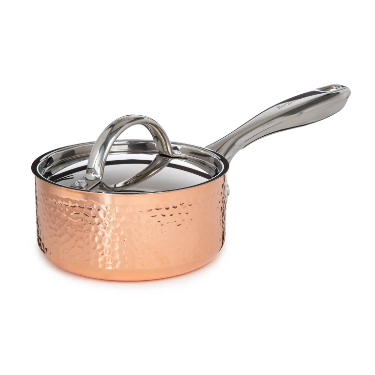 Vintage Tri-Ply Copper 5.5" Saucepan 1qt. with Lid, Hammered