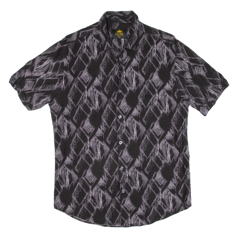 EVOKE Mens Shirt Black Crazy Pattern XL