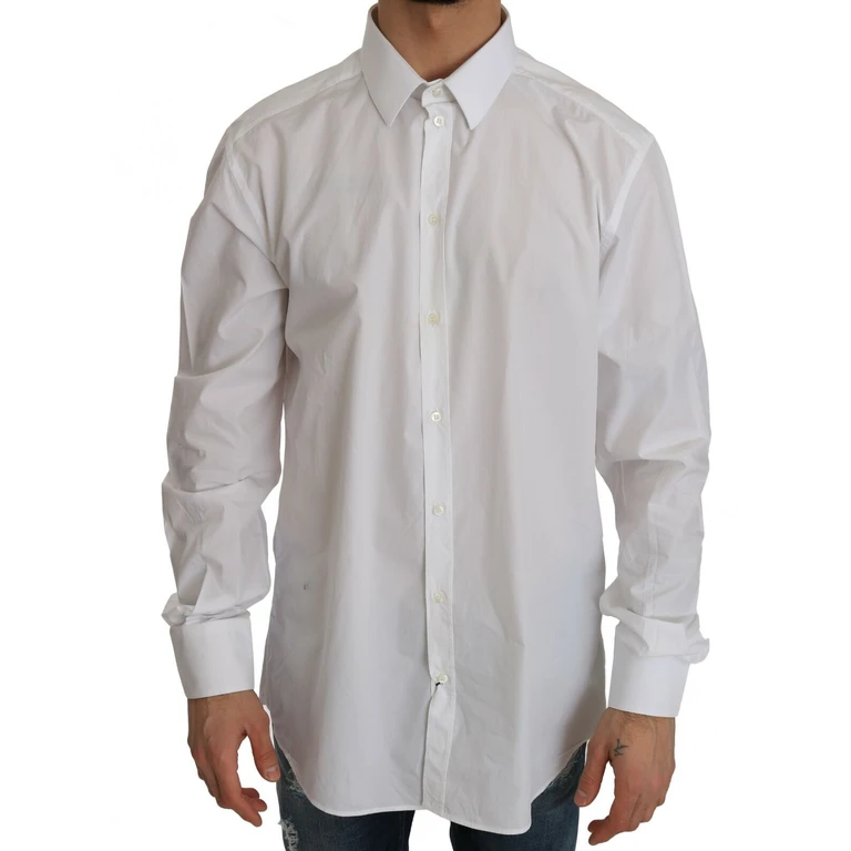 White Cotton Gold Slim Dress Shirt - Men