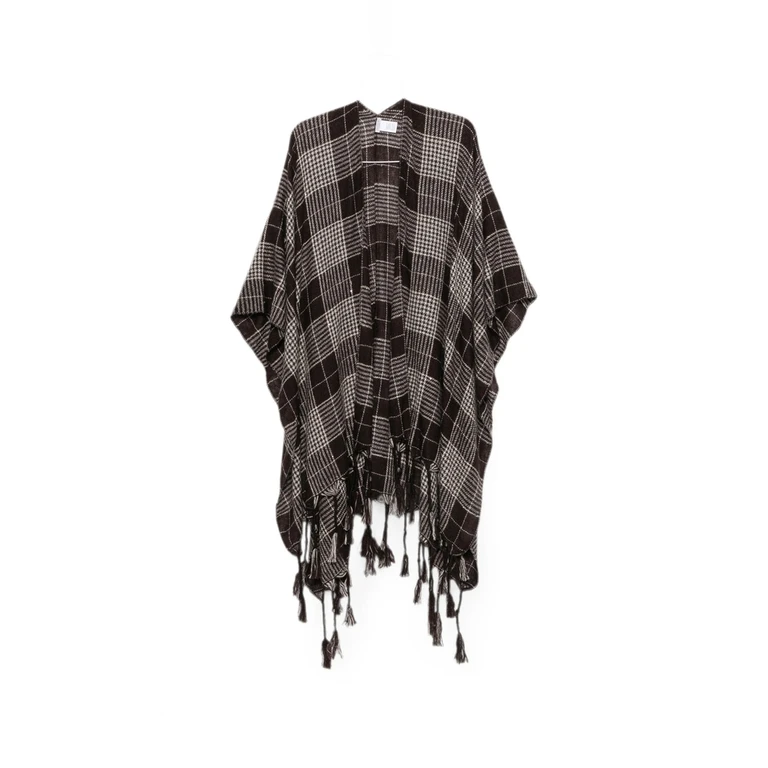 Check Tassel-trimmed Ponchos