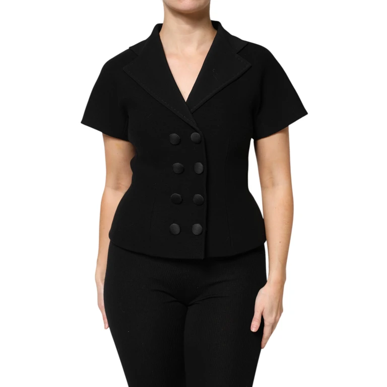 Black Wool Double Breasted Coat Jacket Virgin Nylon Elastane Clothing - Women