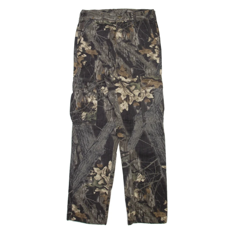 Forest Camo Cargo Mens Trousers Beige Relaxed Straight W30 L31