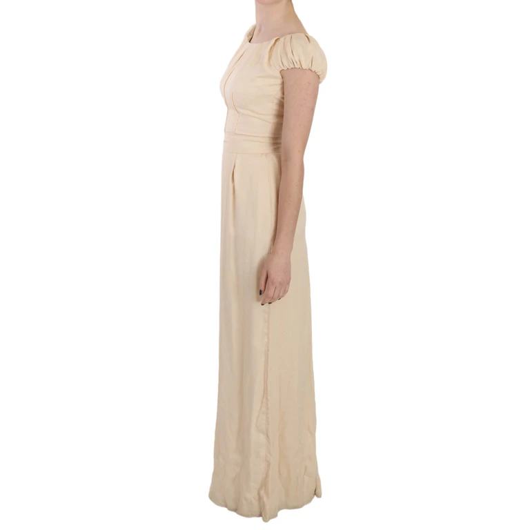 Beige Silk Column Cap Sleeve Gown Dress - Women