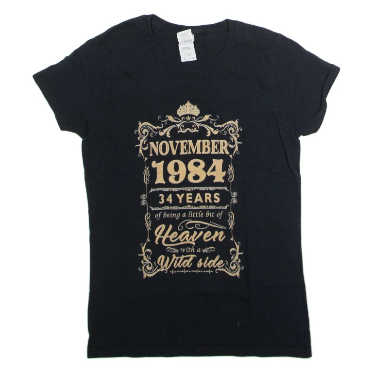 GILDAN November 1984 34th Birthday Womens T-Shirt Black Crew Neck S