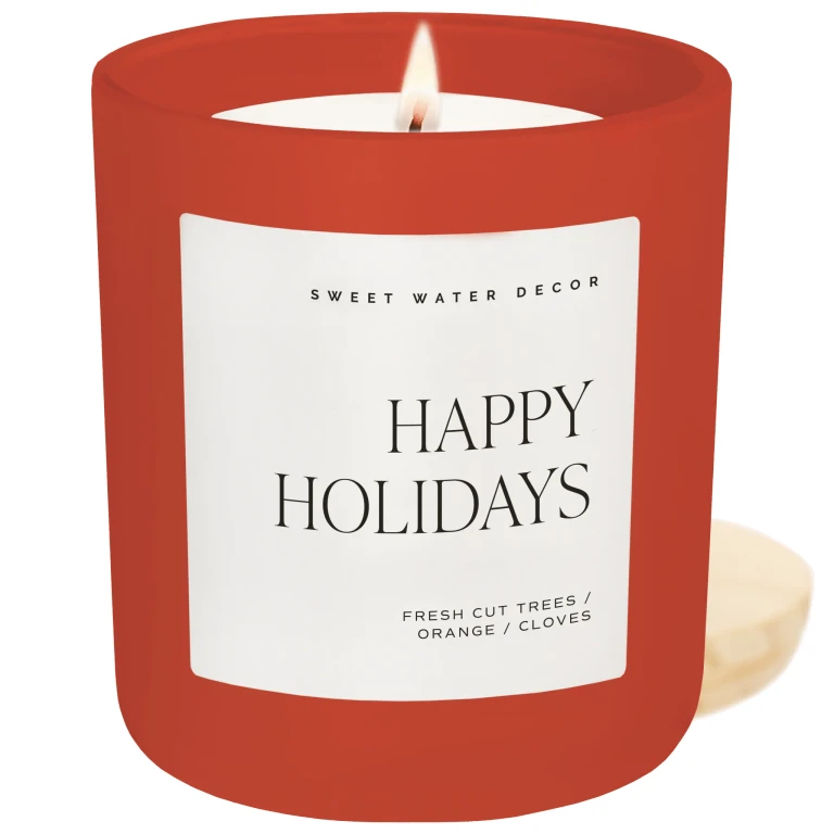 Happy Holidays Soy Candle - Red Matte Jar - 15 oz (Christmas)