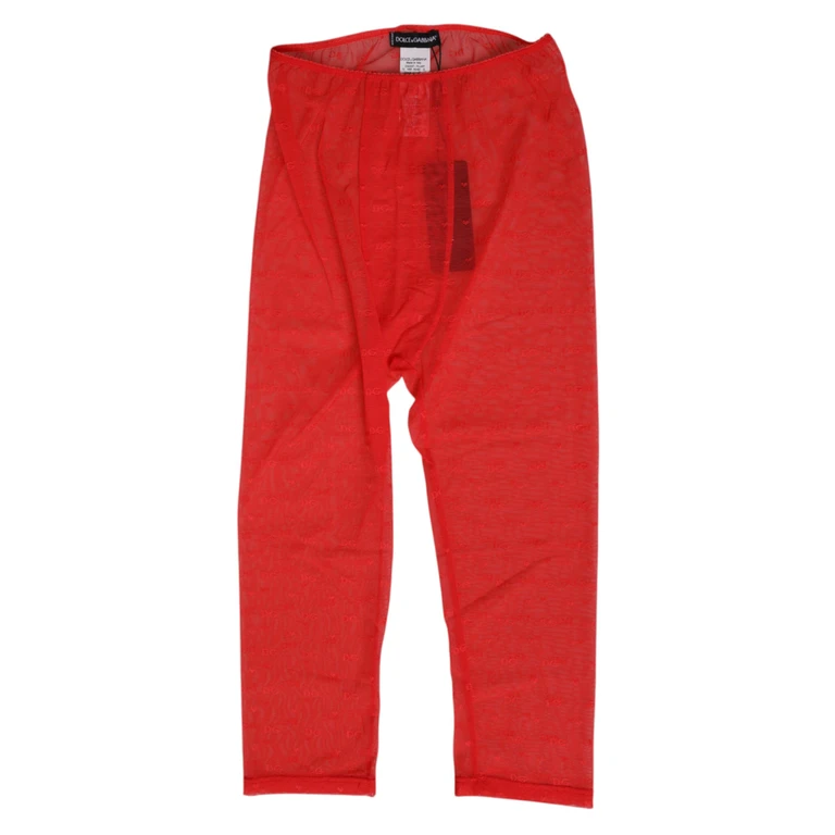 Dolce & Gabbana Red Logo Lace Tight Midi Trousers Underwear Nylon Elastane - Women