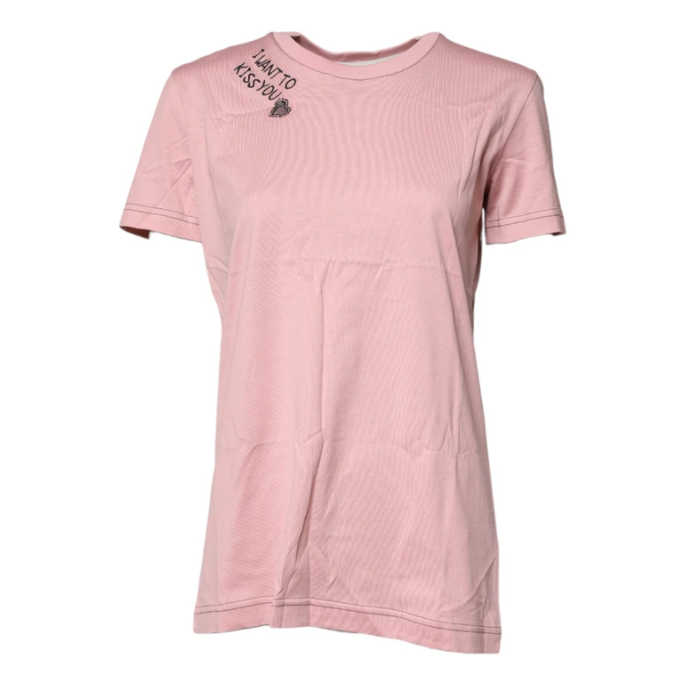 Dolce & Gabbana Pink Logo Print Cotton Crew Neck T-Shirt - Women