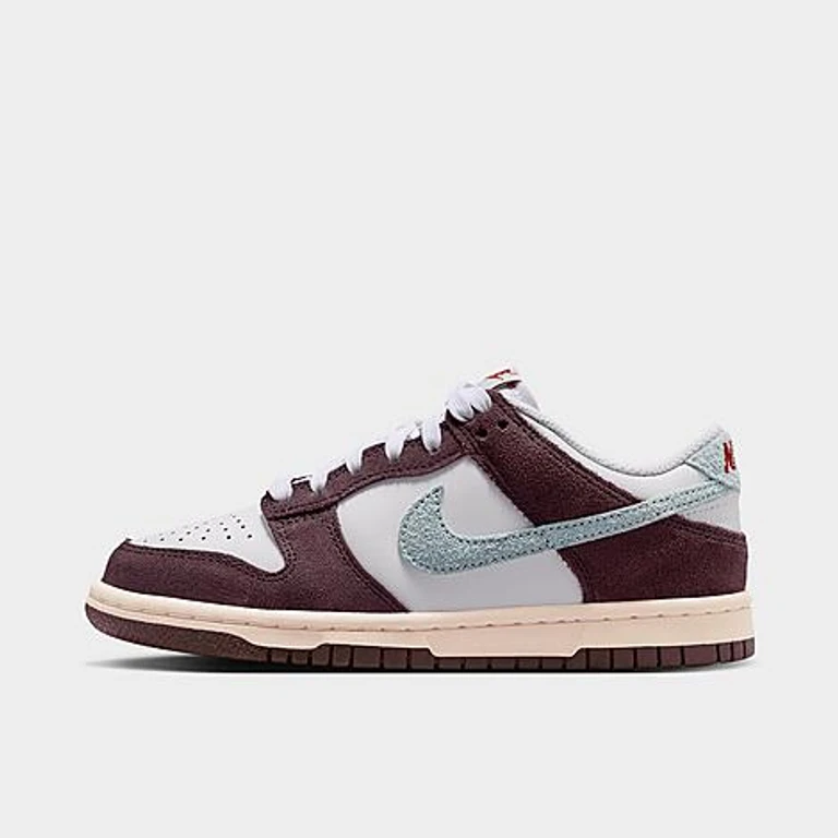 Nike Big Kids Dunk Low SE Casual Shoes in White/Burgundy Ash/Team Crimson Size: 3.5