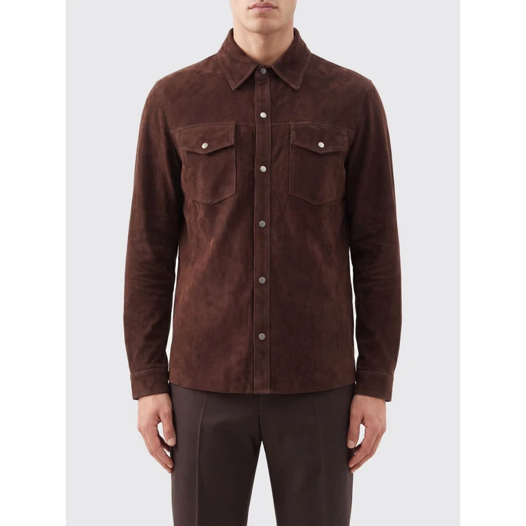 Suede Leather Shirt Jacket with Patch Pockets (50516UDARKBROWN)