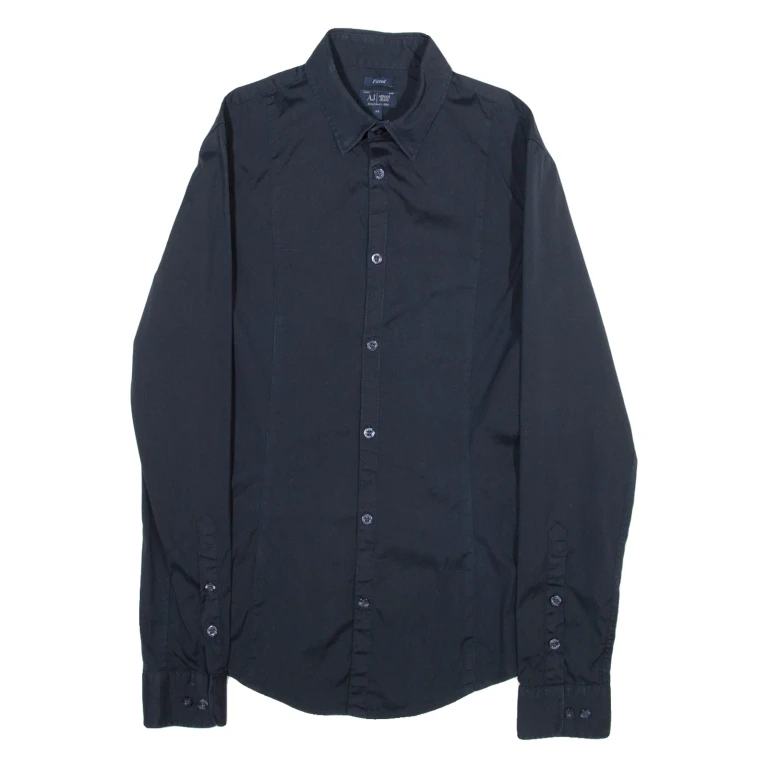 ARMANI JEANS Fitted Mens Plain Shirt Black Long Sleeve XS