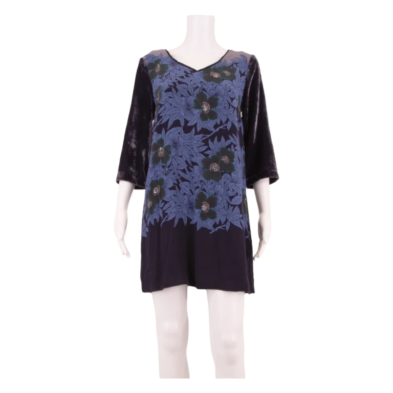 WHITE STUFF Womens Shift Dress Blue Viscose Floral Long Sleeve Knee Length UK 10