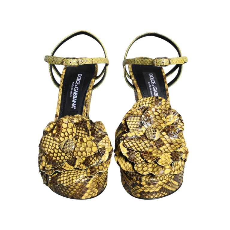 Dolce & Gabbana Yellow Exotic Leather Ankle Strap Heels Sandals Shoes Python - Women