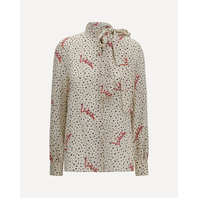 VALENTINO Crepe de chine bow-neck Shirt Female 44