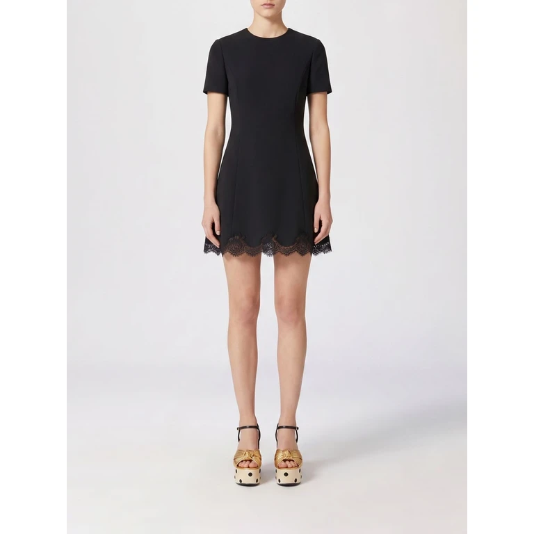 Lace-Insert Wool and Silk Cocktail Mini Dress (VAL071CF0NO)