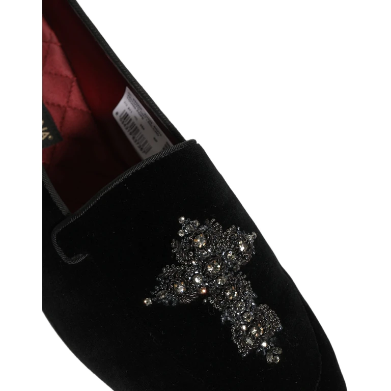 Dolce & Gabbana Black Suede Embellished Dress Loafers Shoes Leather - Men