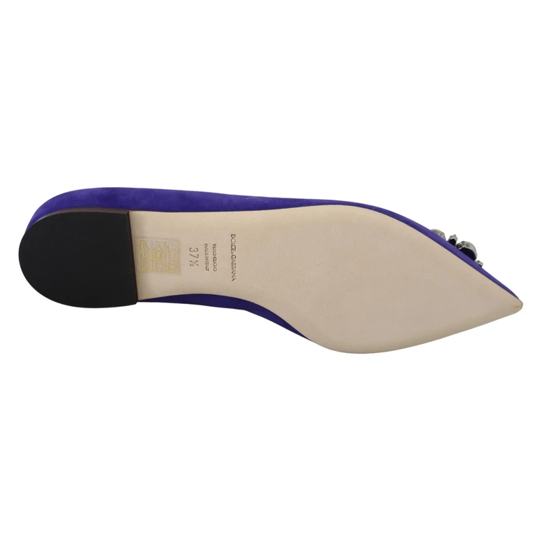 Dolce & Gabbana Purple Suede Crystals Loafers Flats Shoes Leather Goat - Women