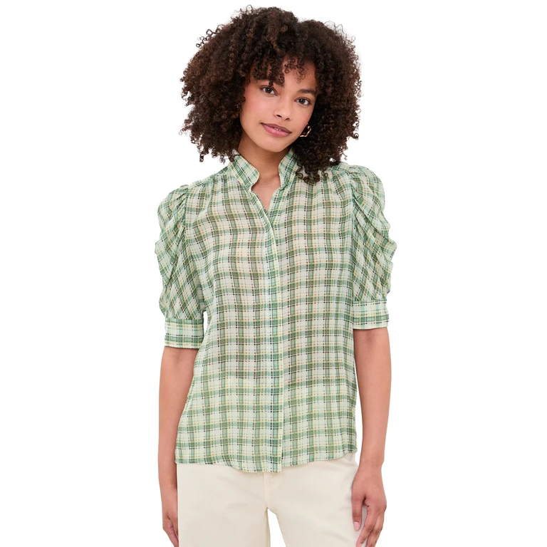 The Gillian Top Jade Green Plaid S