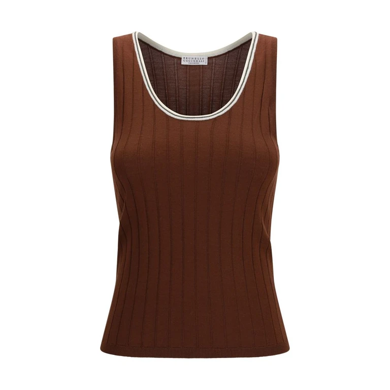 Brunello Cucinelli Bordeaux Wool Oves Aries Sleeveles T-Shirt - Women