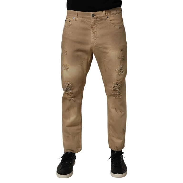 Dolce & Gabbana Beige Cotton Loose Tattered Men Denim Jeans Clothing - Men