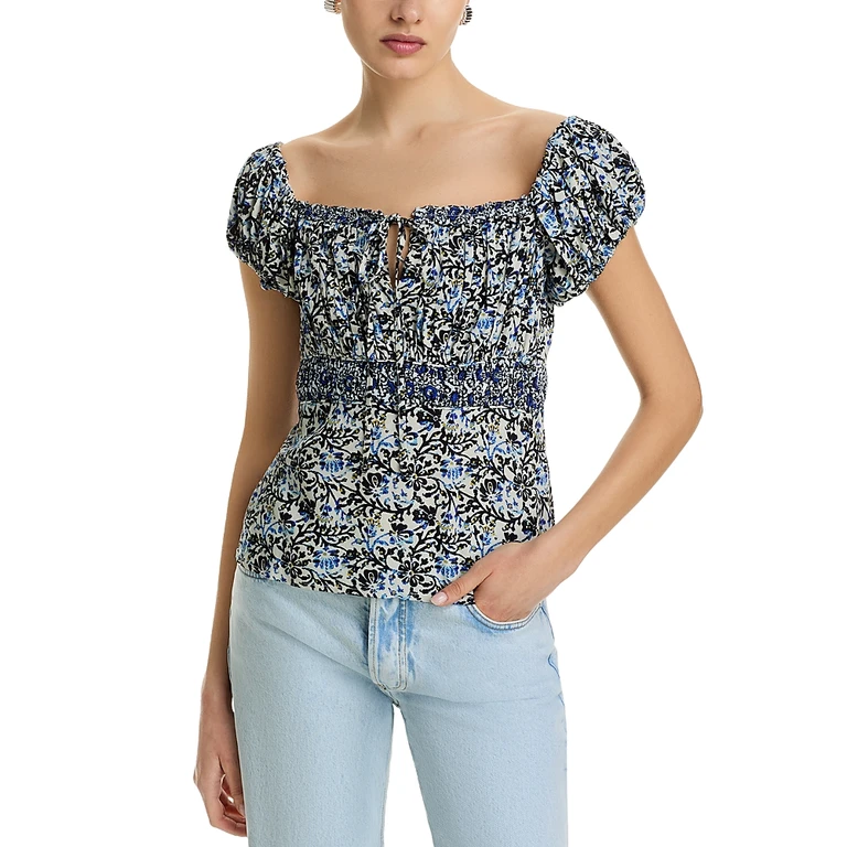 Area Stars Blue Vine Gathered Top