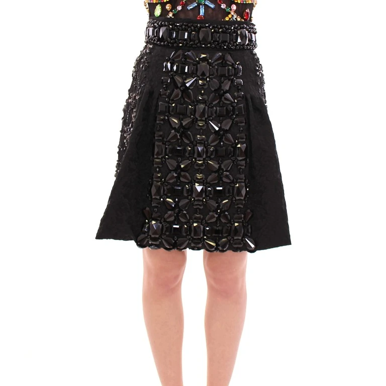 Dolce & Gabbana Black Crystal Handmade Above Knee Skirt Polyester - Women