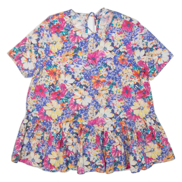 ZARA Womens Smock Top Blue Floral L