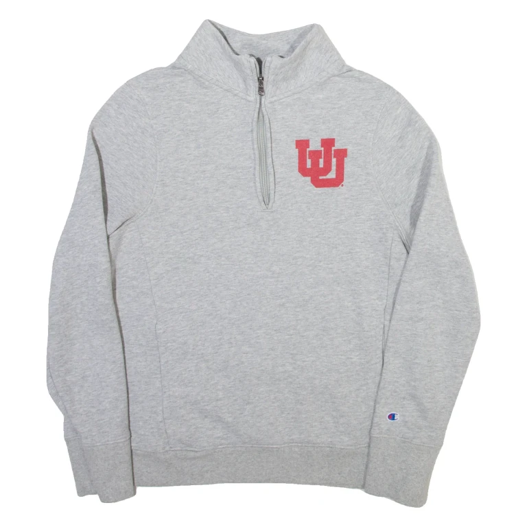 CHAMPION Womens Sweatshirt Grey 1/4 Zip M
