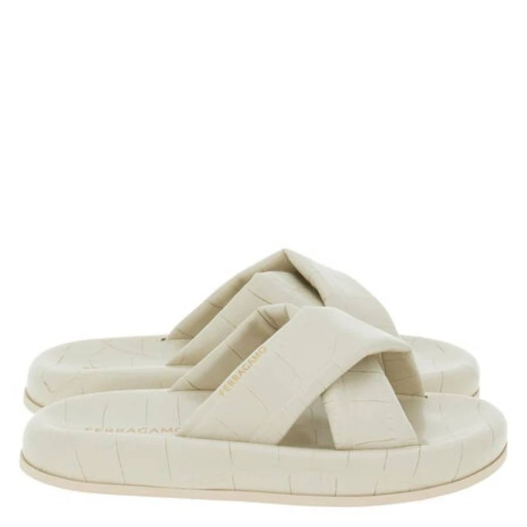 Dasie Croc-Embossed Cross-Strap Slide Sandals