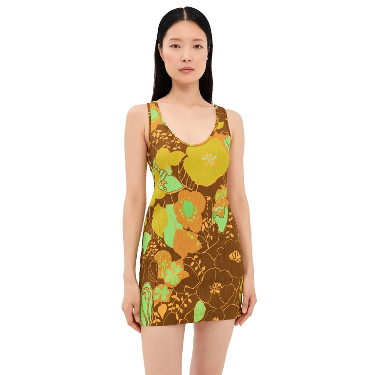 Tibi Kamara Print Racerback Short Dress Brown Multi 0
