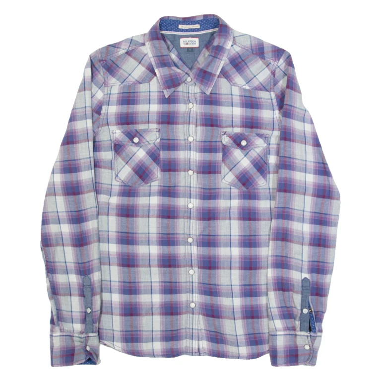 HILFIGER DENIM Womens Shirt Purple Check Long Sleeve L
