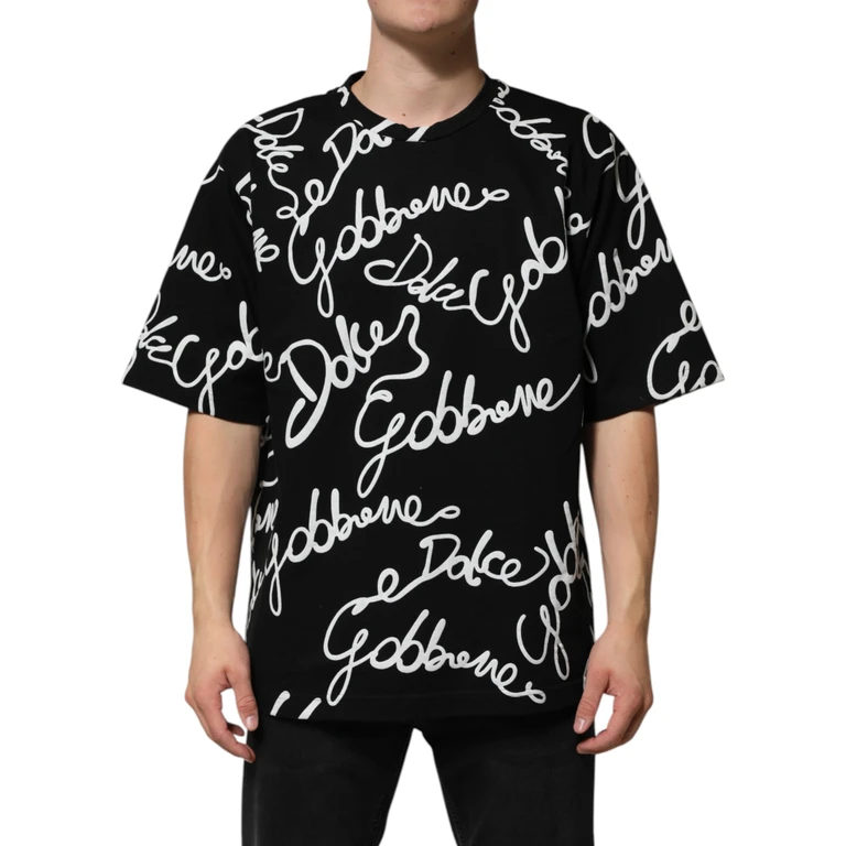 Dolce & Gabbana Black Logo Print Cotton Crew Neck T-Shirt - Men