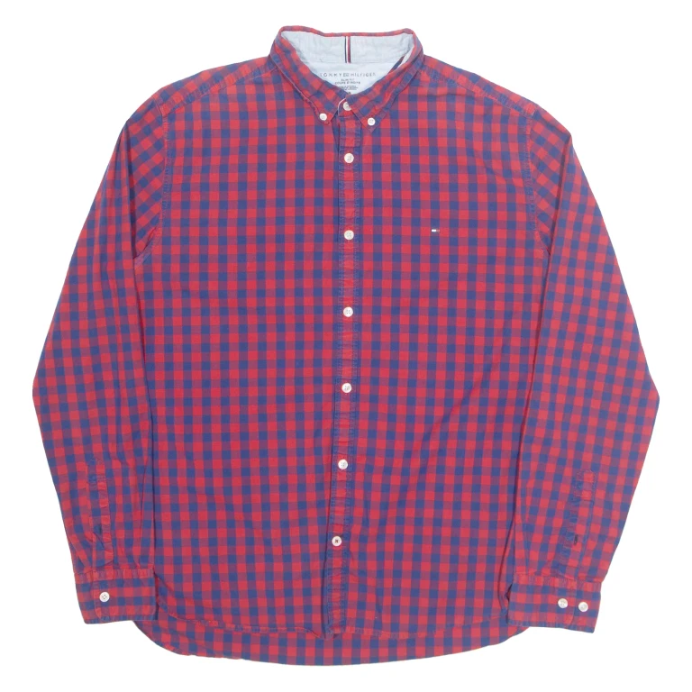 TOMMY HILFIGER Slim Fit Mens Shirt Red Check Long Sleeve L