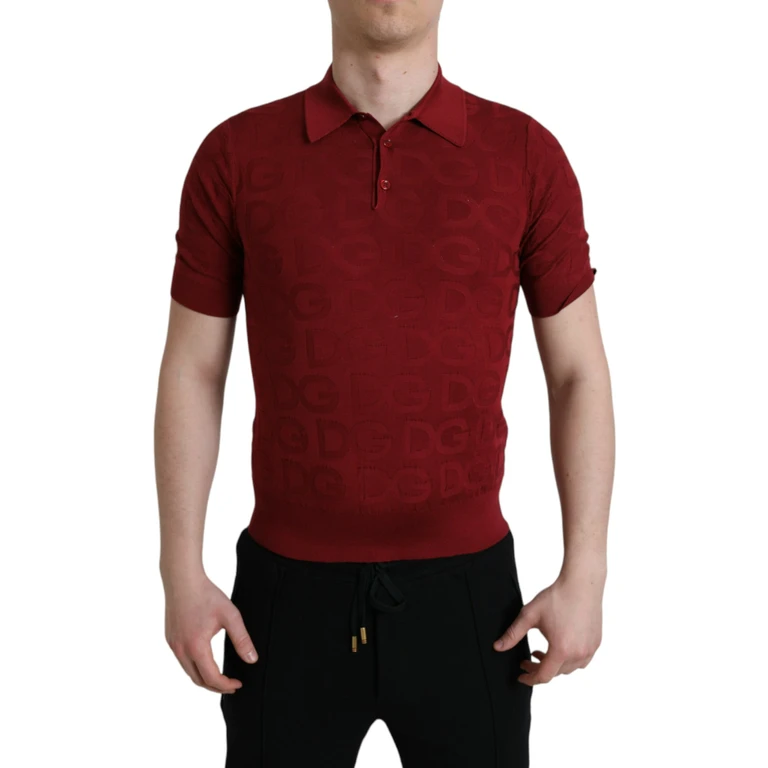 Dolce & Gabbana Maroon Collared Short Sleeve Silk T-Shirt - Men