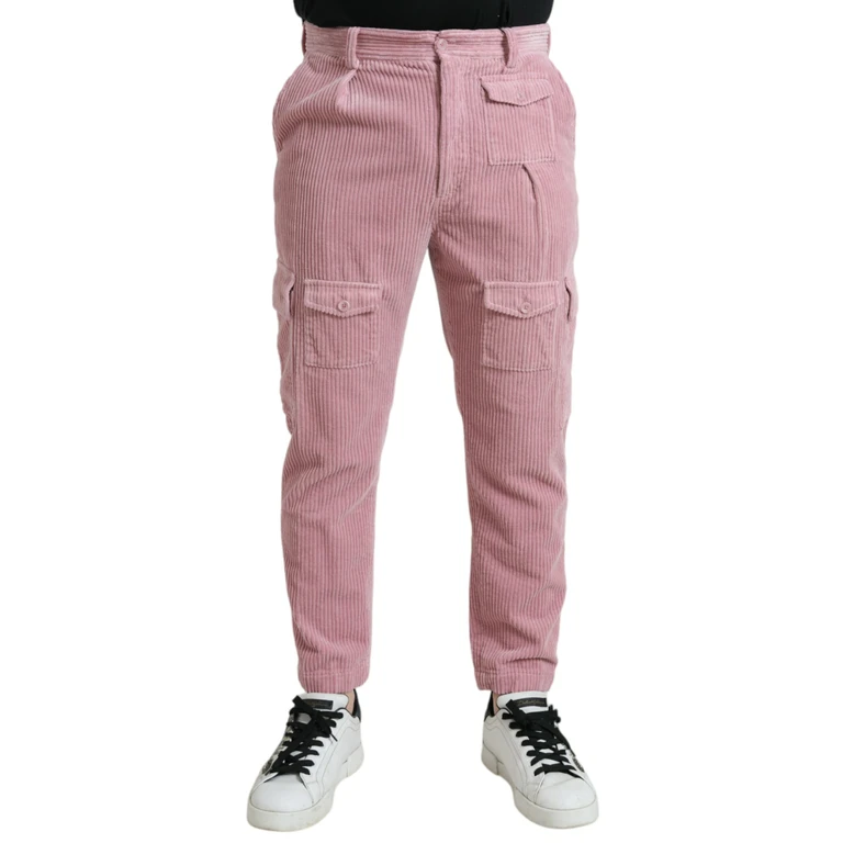 Pink Corduroy Cotton Stretch Skinny Cargo Jeans Elastane Clothing - Men