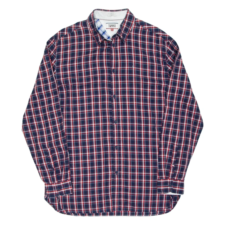 TOMMY HILFIGER Slim Fit Mens Shirt Blue Check Long Sleeve XL