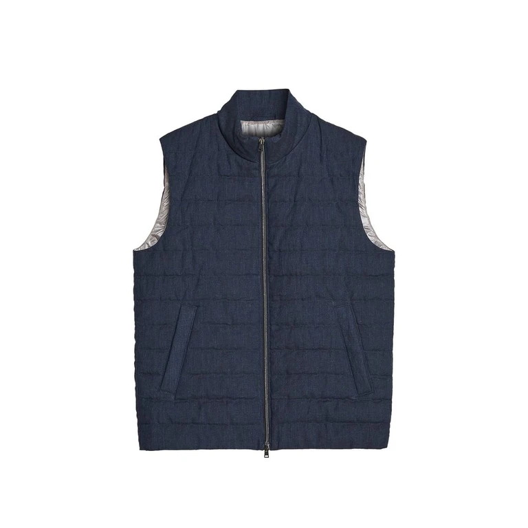 Blue Linen Sleeveless Jacket Clothing - Men