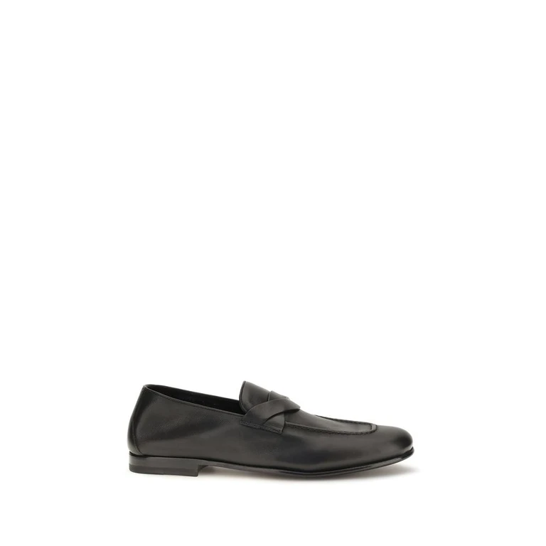 Black Calf Leather Bos Taurus Slip-On Loafers - Men