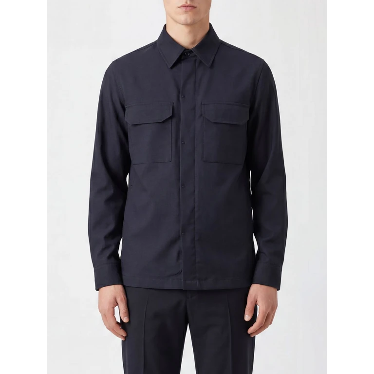 Shirt Jacket in a Cotton Blend with Flap Pockets and Hidden Buttons (DAVID30011900011)